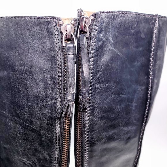 FRYE Steffi Back Zip Knee High Riding Boot Distressed Charcoal Grey Leather Sz 9 - Picture 5 of 12